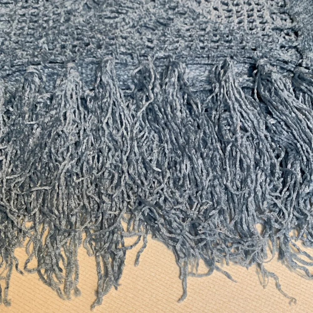 Baby Blue Soft Knit Crocheted Fringed Throw